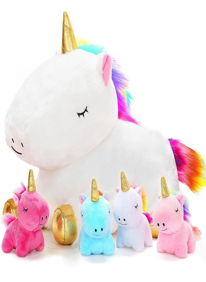 KIZZYEA Toys for Girls Ages 0 1 2 3 4 5 6 7 8+ Years, Unicorn Plush Toys Set, Soft Unicorn Mommy Stuffed Animal with 4 Baby Unicorns in Her Tummy, Birthday for Baby, Toddler, Kids - Image 1
